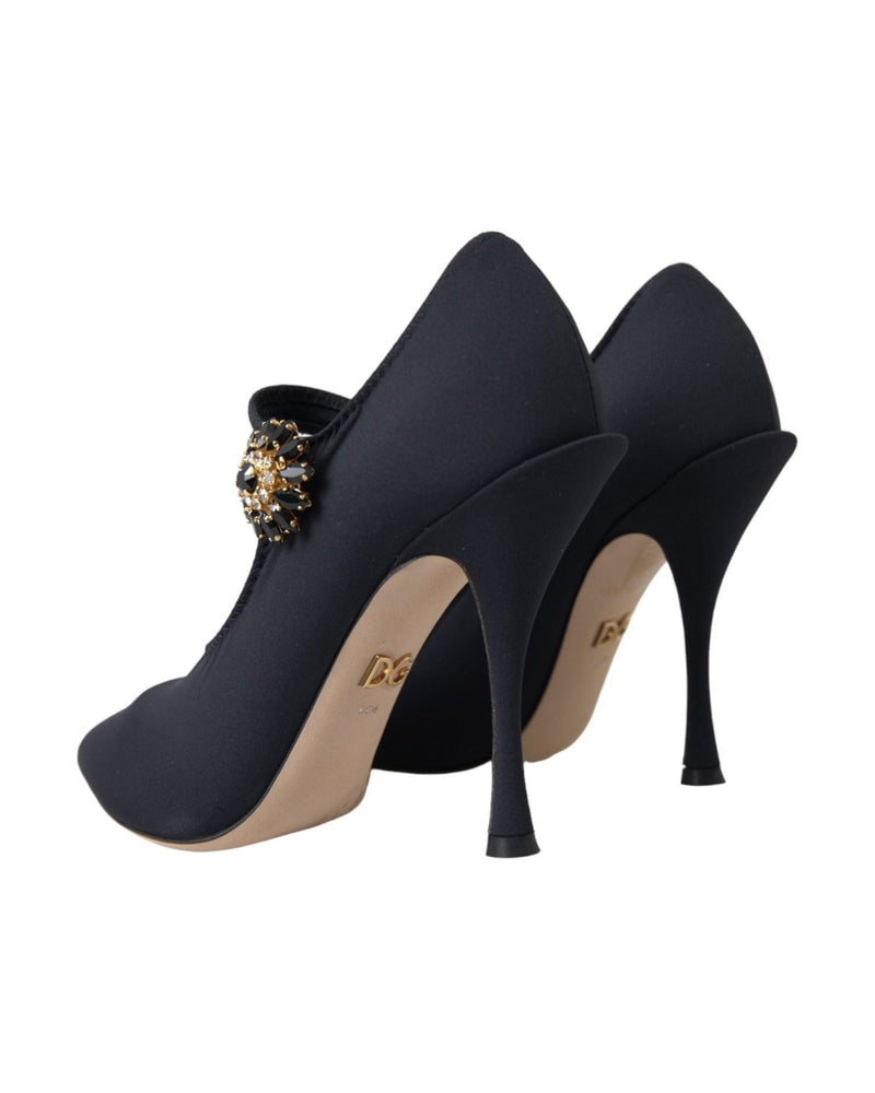 Dolce & Gabbana Black Mary Jane Jersey Crystal Pumps Shoes Glam Steals
