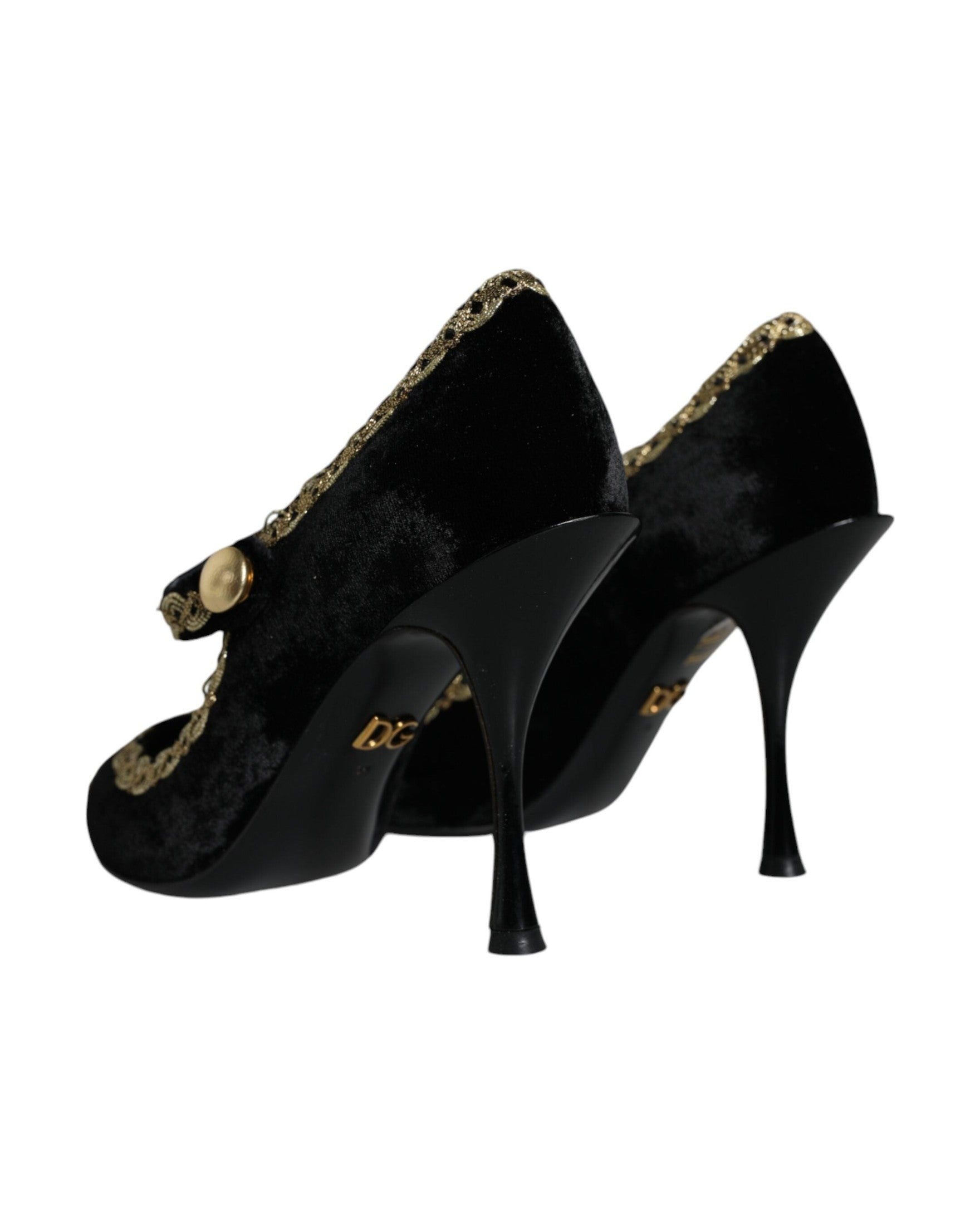 Dolce & Gabbana Black Mary Janes Velvet Gold Pumps Shoes Glam Steals