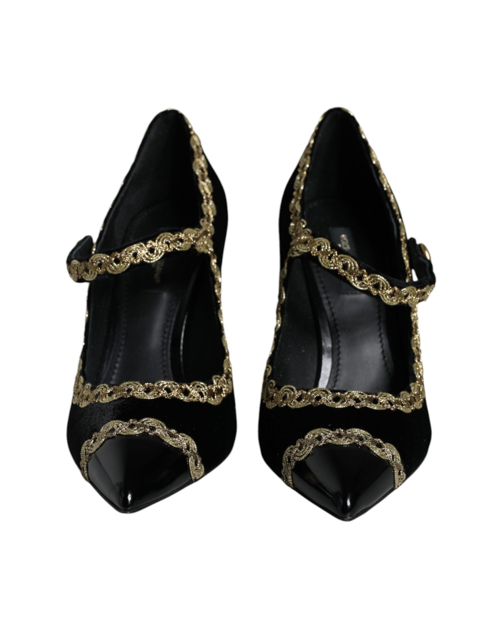 Dolce & Gabbana Black Mary Janes Velvet Gold Pumps Shoes Glam Steals