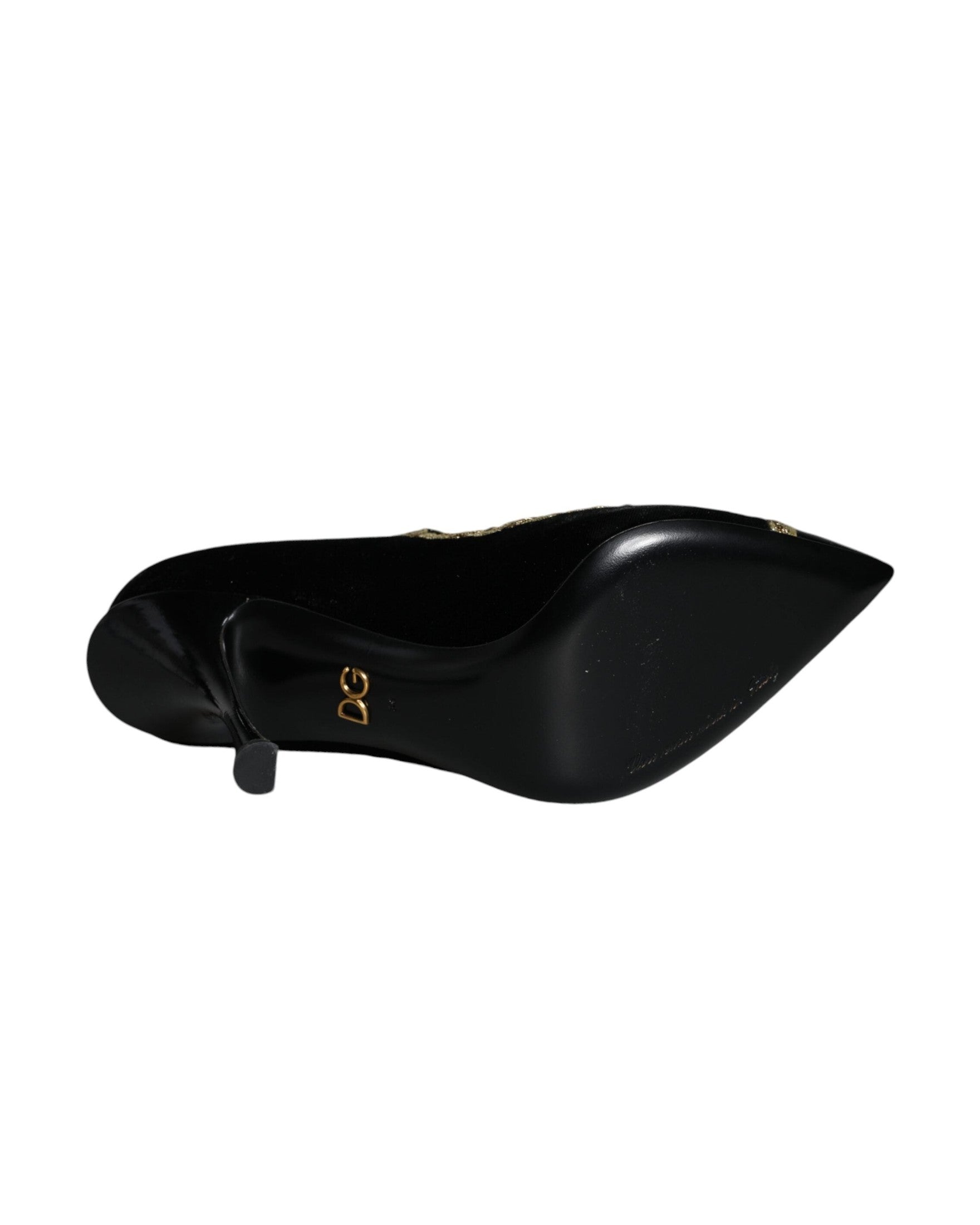 Dolce & Gabbana Black Mary Janes Velvet Gold Pumps Shoes Glam Steals