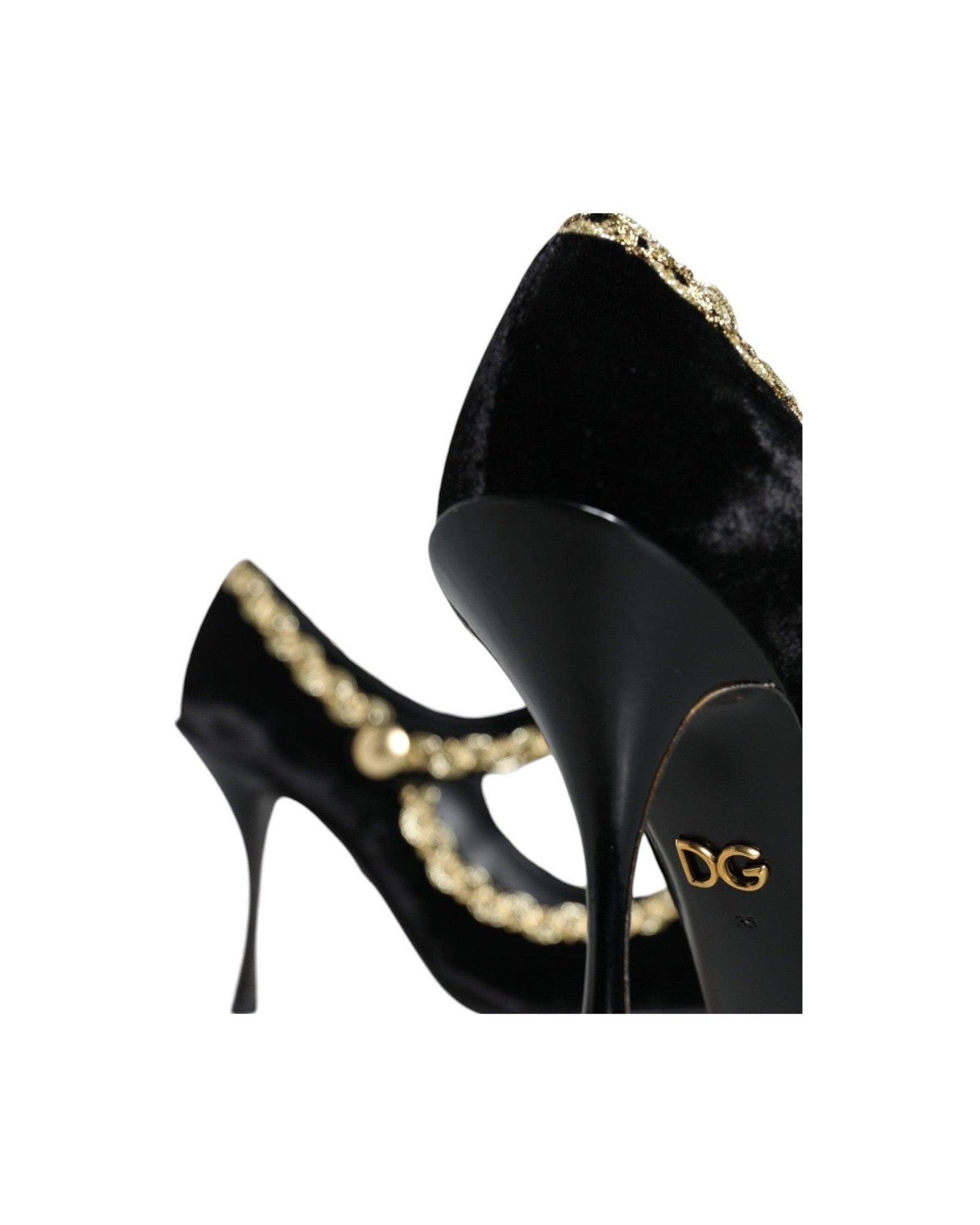 Dolce & Gabbana Black Mary Janes Velvet Gold Pumps Shoes Glam Steals