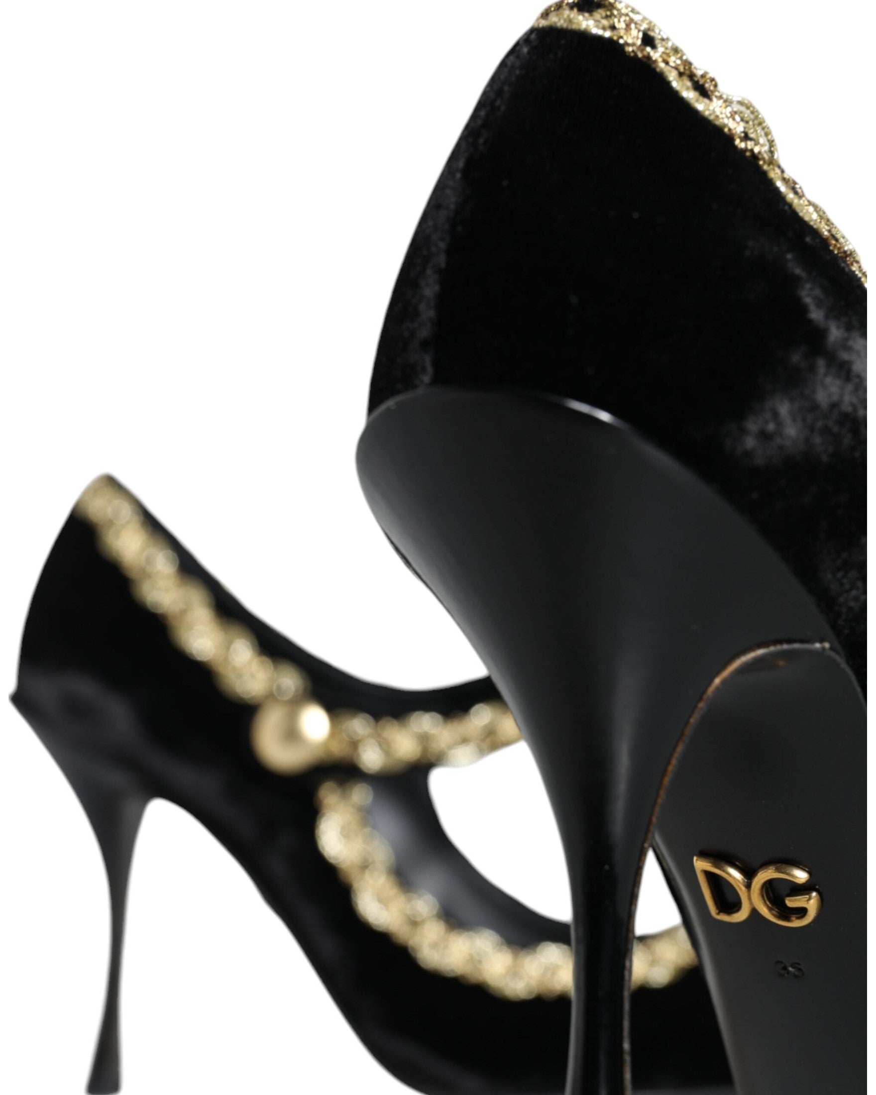 Dolce & Gabbana Black Mary Janes Velvet Gold Pumps Shoes Glam Steals