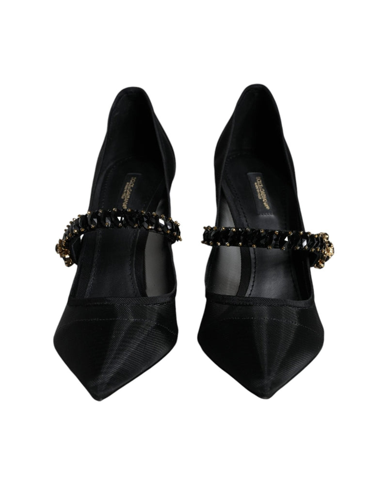 Dolce & Gabbana Black Mesh Mary Jane Crystal Heel Pumps Shoes Glam Steals