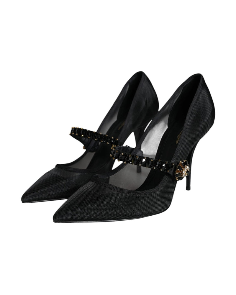 Dolce & Gabbana Black Mesh Mary Jane Crystal Heel Pumps Shoes Glam Steals