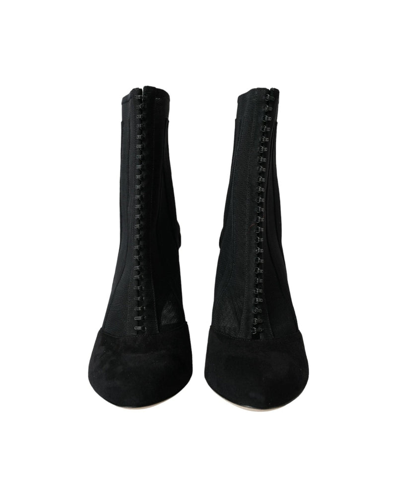 Dolce & Gabbana Black Mesh Stiletto Heels Ankle Boots Shoes Boots
