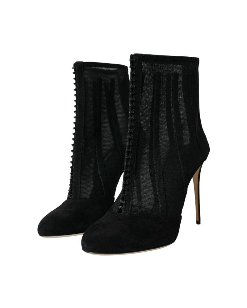 Dolce & Gabbana Black Mesh Stiletto Heels Ankle Boots Shoes Boots