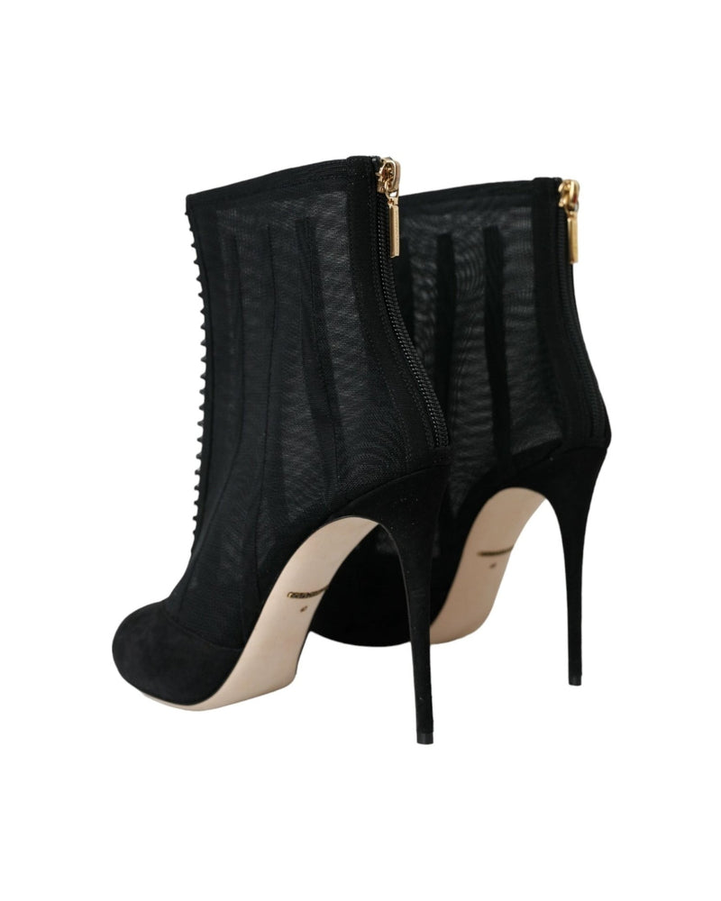 Dolce & Gabbana Black Mesh Stiletto Heels Ankle Boots Shoes Boots