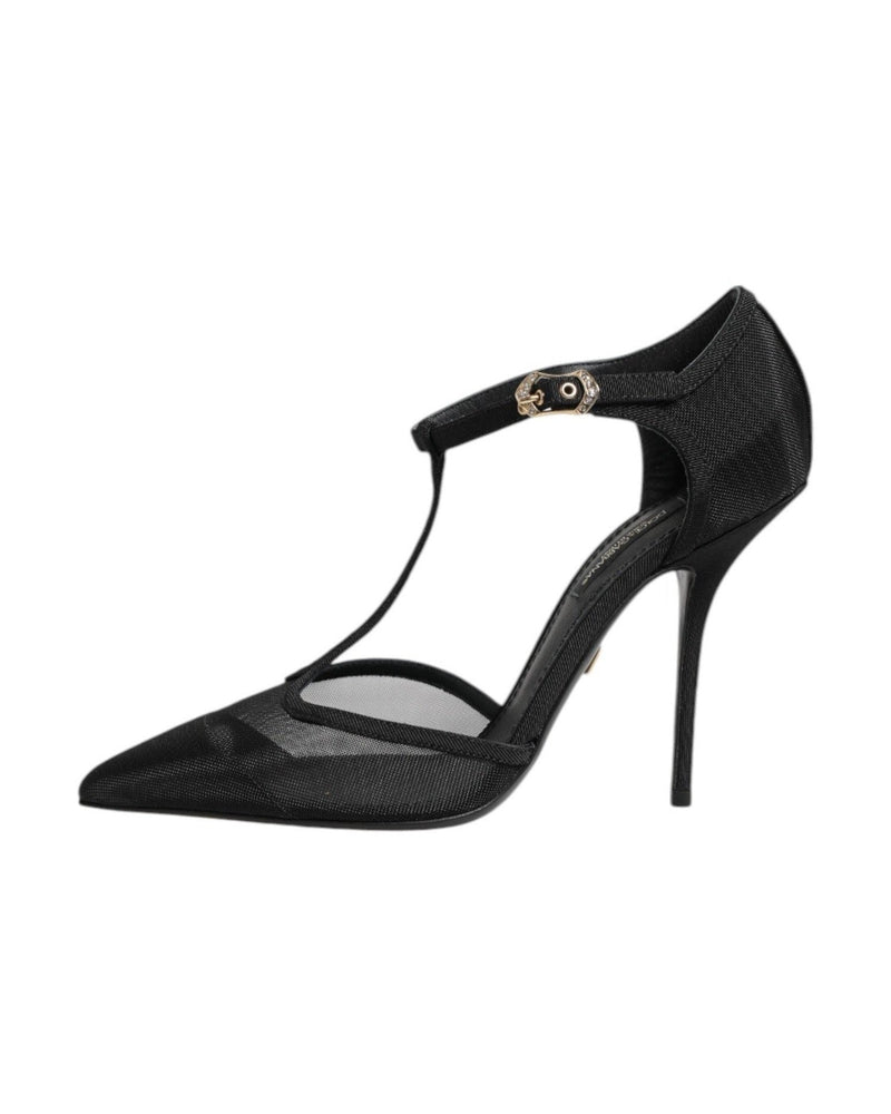 Dolce & Gabbana Black Mesh T Strap Stiletto High Heels Shoes Heels