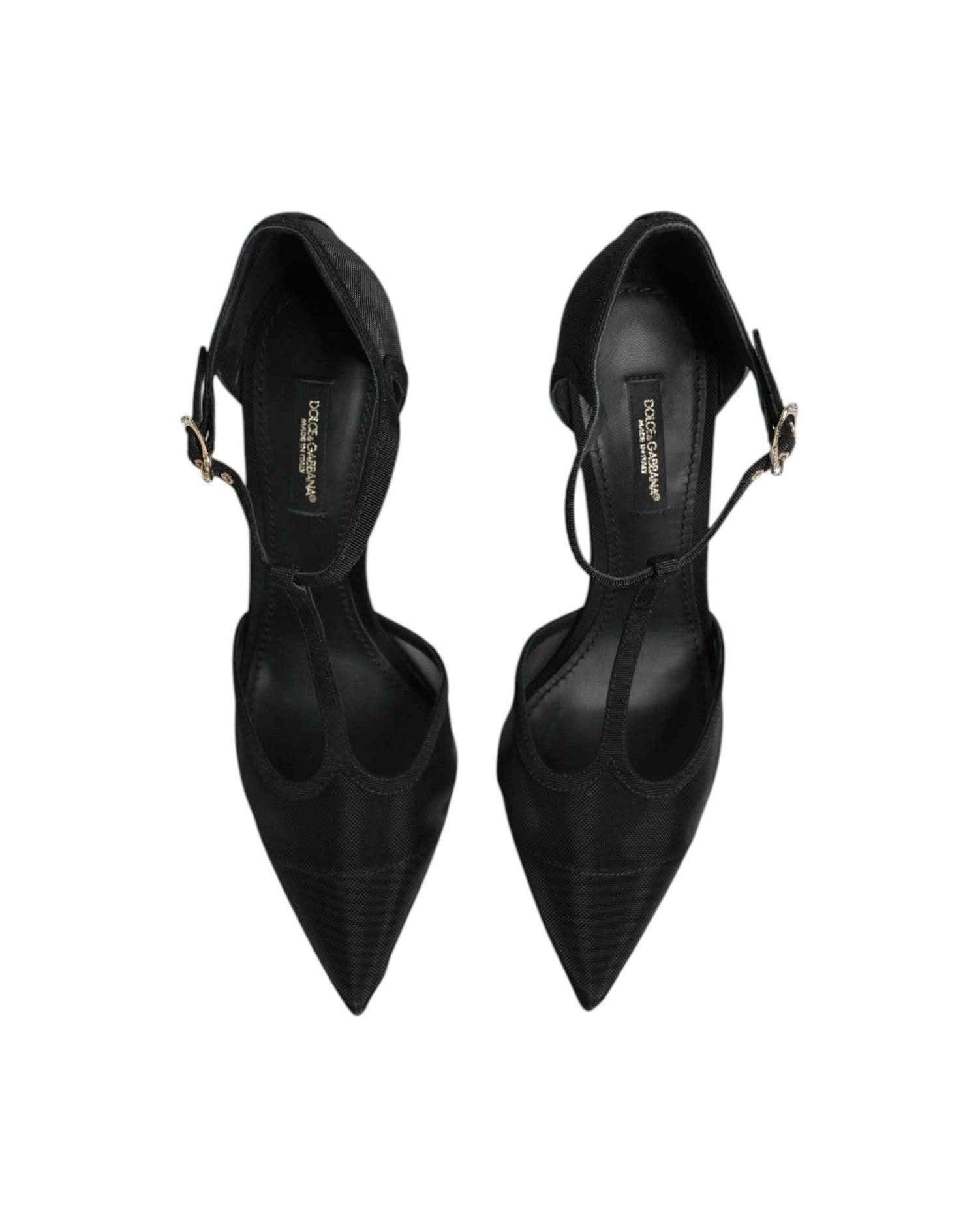 Dolce & Gabbana Black Mesh T Strap Stiletto High Heels Shoes Heels