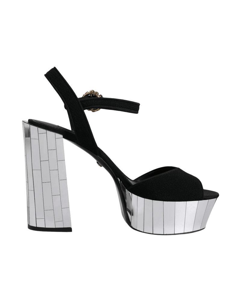 Dolce & Gabbana Black Mirror Heels Platform Sandals Shoes Glam Steals