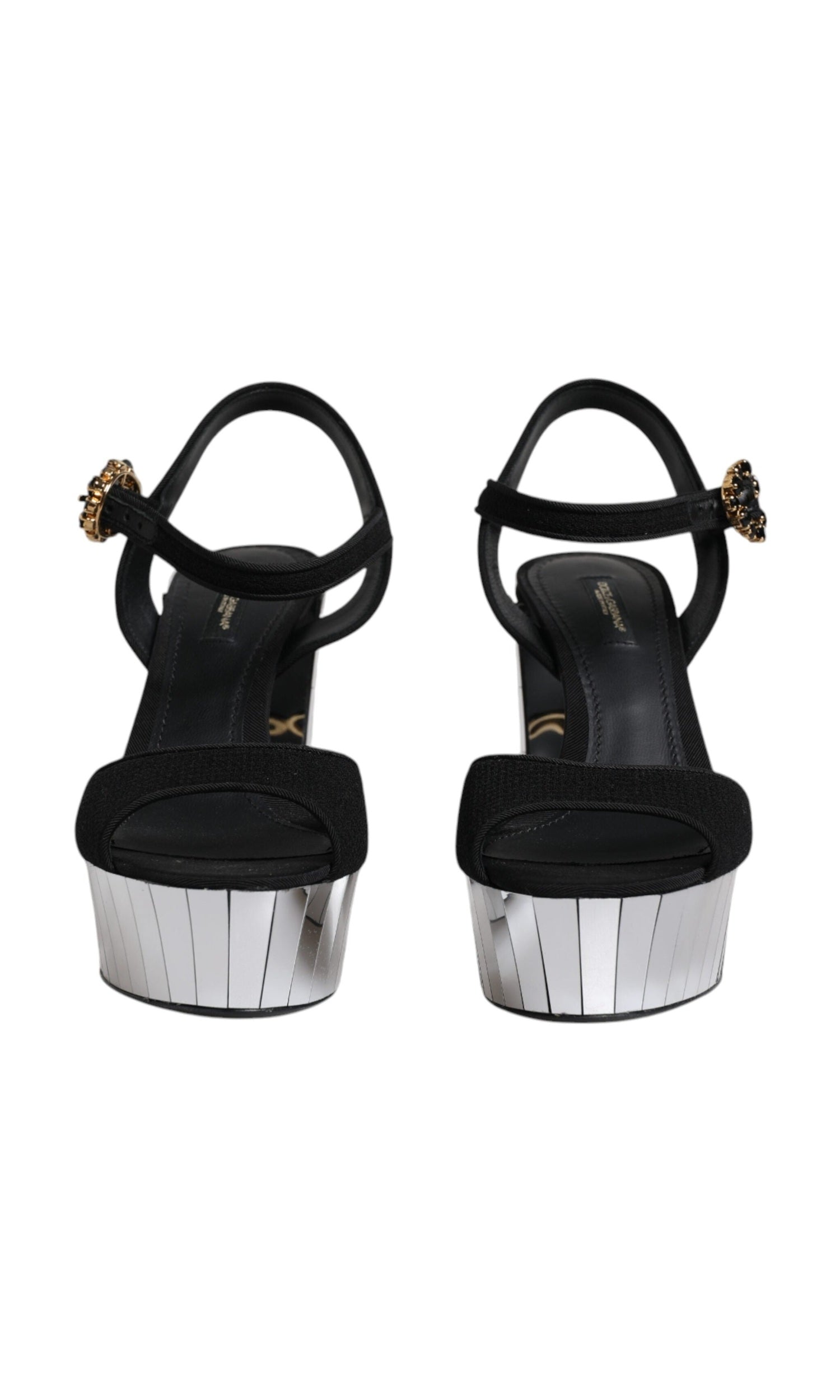 Dolce & Gabbana Black Mirror Heels Platform Sandals Shoes Glam Steals