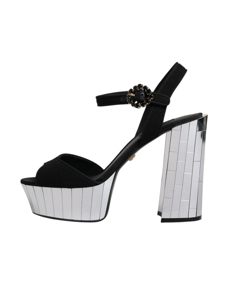 Dolce & Gabbana Black Mirror Heels Platform Sandals Shoes Glam Steals