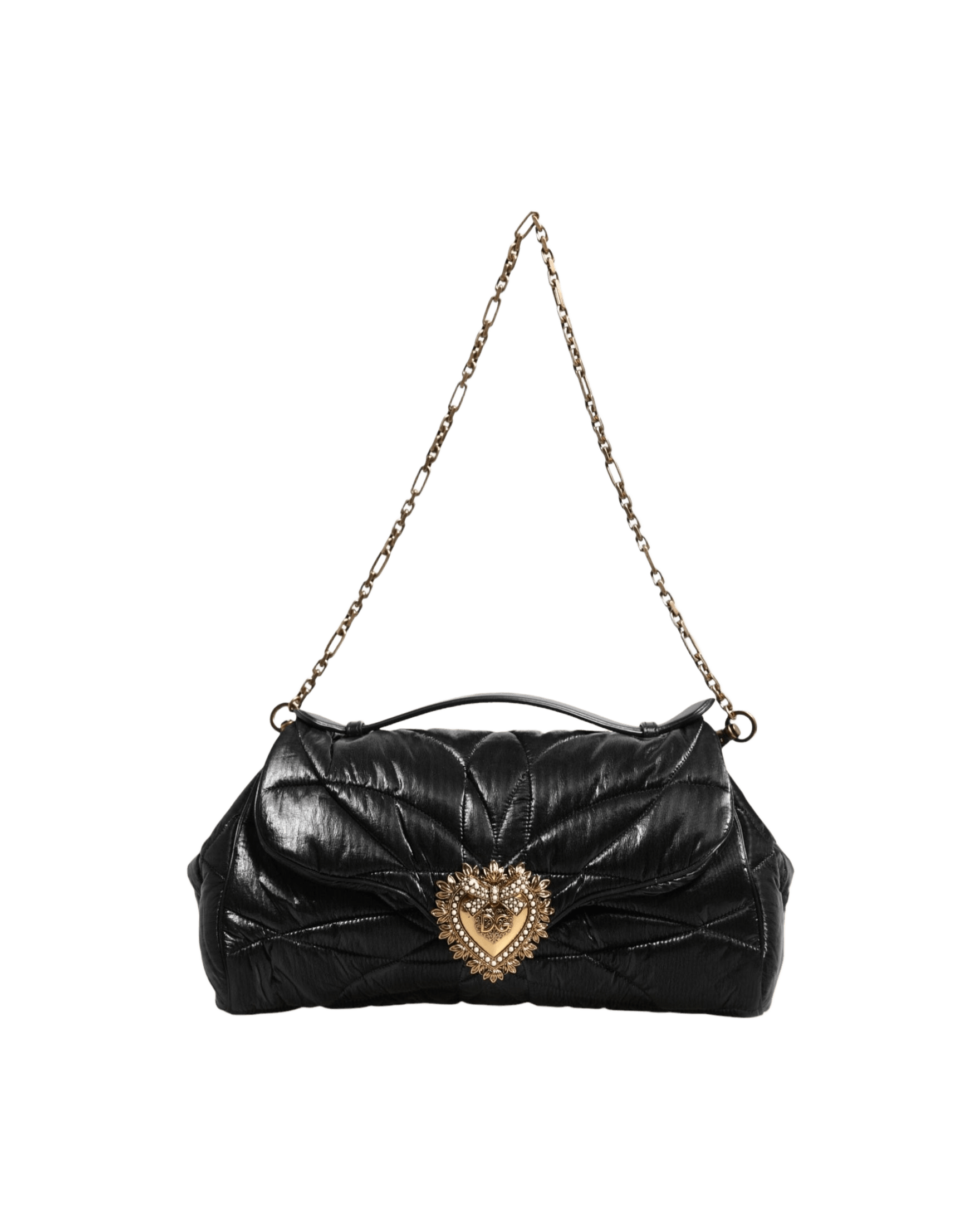 Dolce & Gabbana Black Nylon Quilted Devotion Satchel Chain Strap Bag Glam Steals