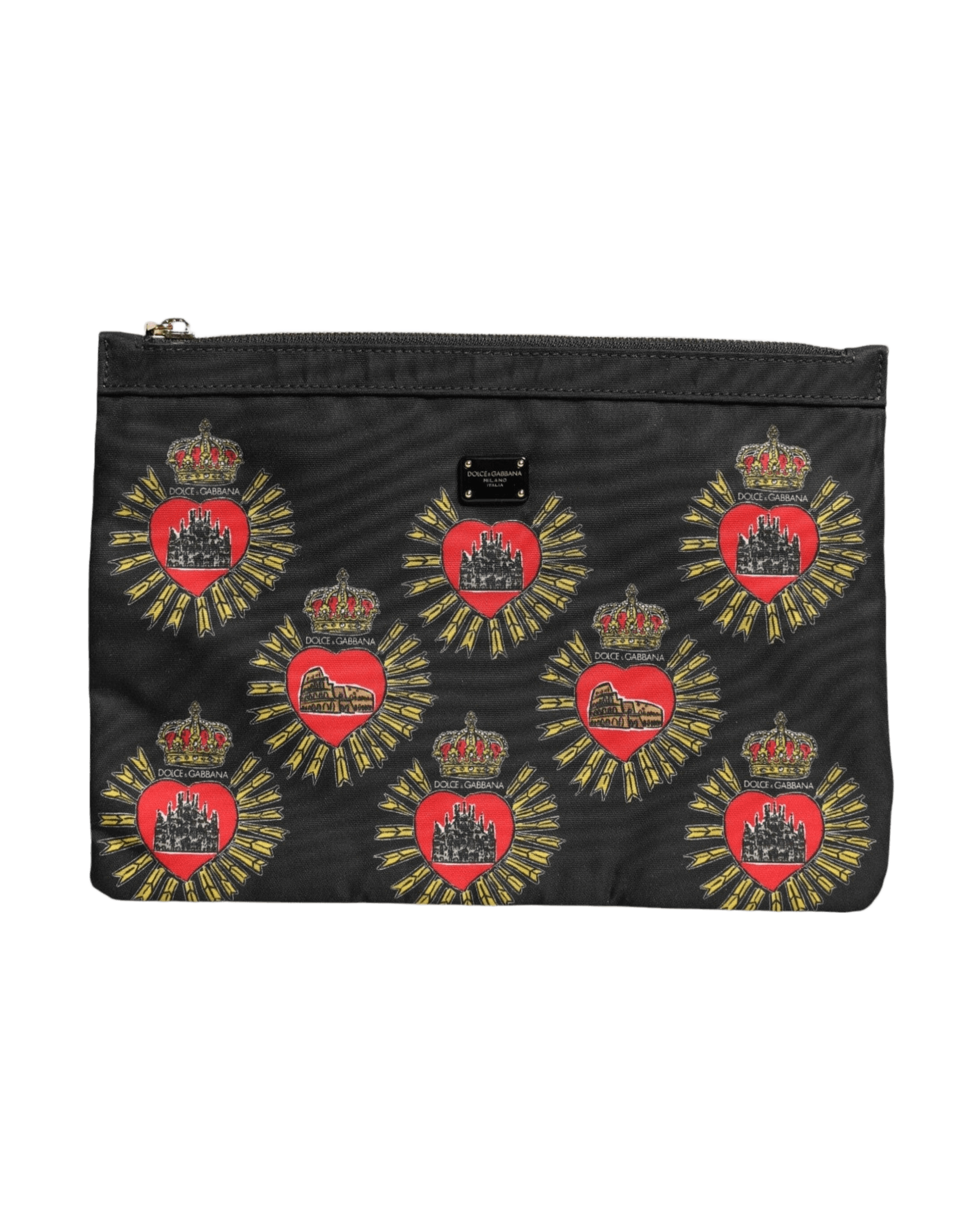 Dolce & Gabbana Black Nylon Red Sacred Heart Clutch Pouch Bag Glam Steals