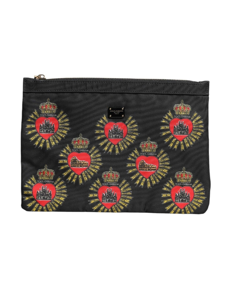 Dolce & Gabbana Black Nylon Red Sacred Heart Clutch Pouch Bag Glam Steals