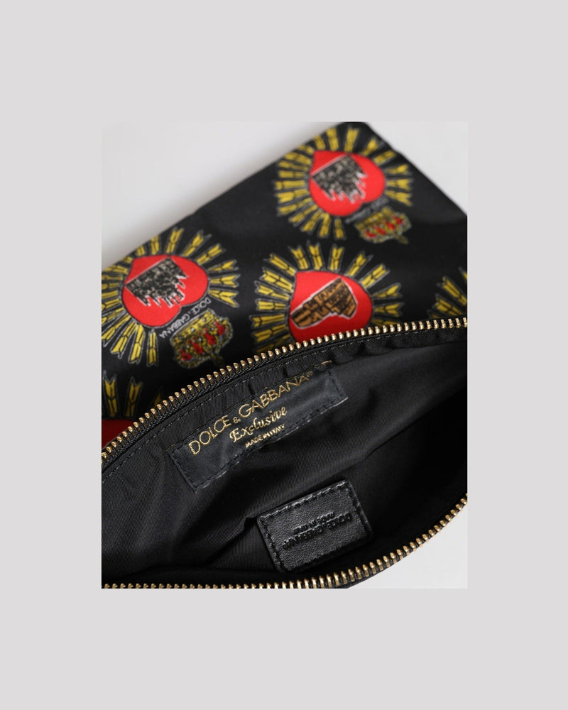 Dolce & Gabbana Black Nylon Red Sacred Heart Clutch Pouch Bag Glam Steals