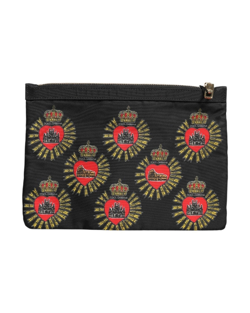 Dolce & Gabbana Black Nylon Red Sacred Heart Clutch Pouch Bag Glam Steals