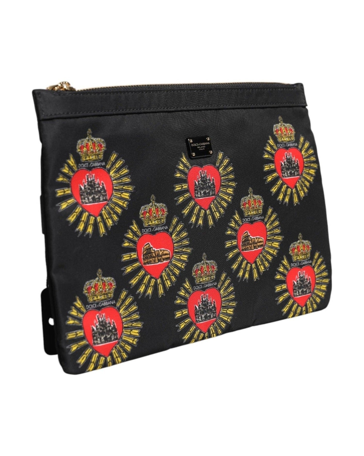 Dolce & Gabbana Black Nylon Red Sacred Heart Clutch Pouch Bag Glam Steals