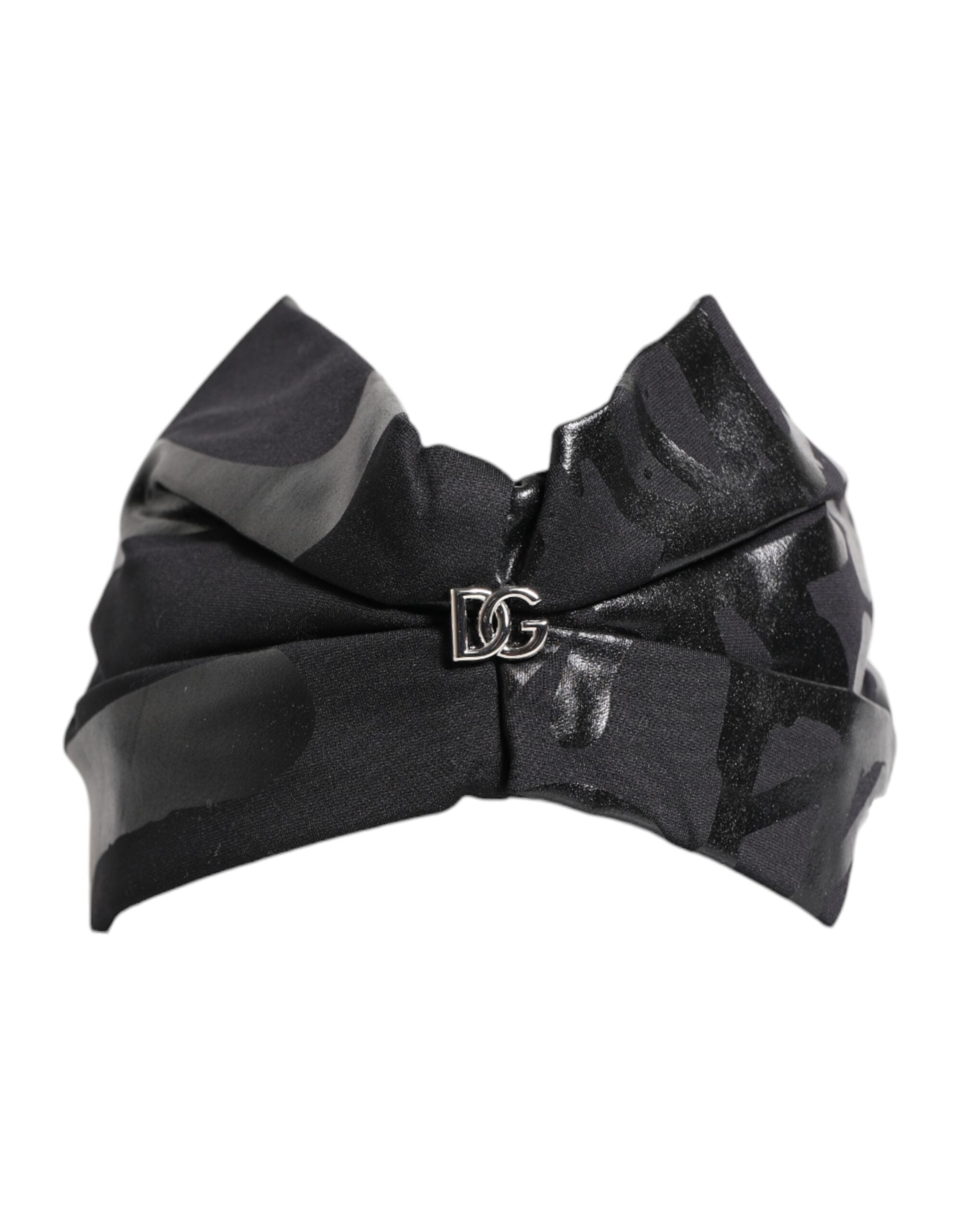 Dolce & Gabbana Black Nylon Stretch Dg Logo Head Band Hat Glam Steals