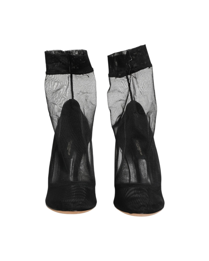 Dolce & Gabbana Black Nylon Stretch Mesh Sock Boots Shoes Glam Steals