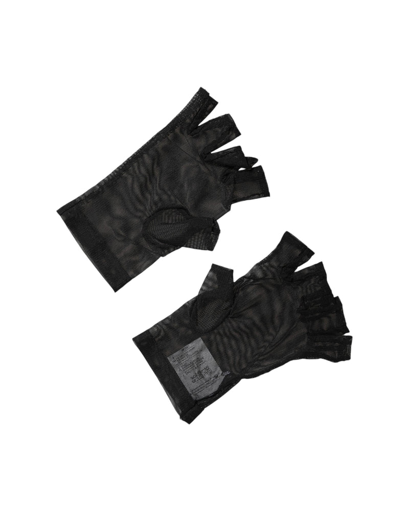 Dolce & Gabbana Black Nylon Wrist Length Fingerless Mitten Gloves Glam Steals