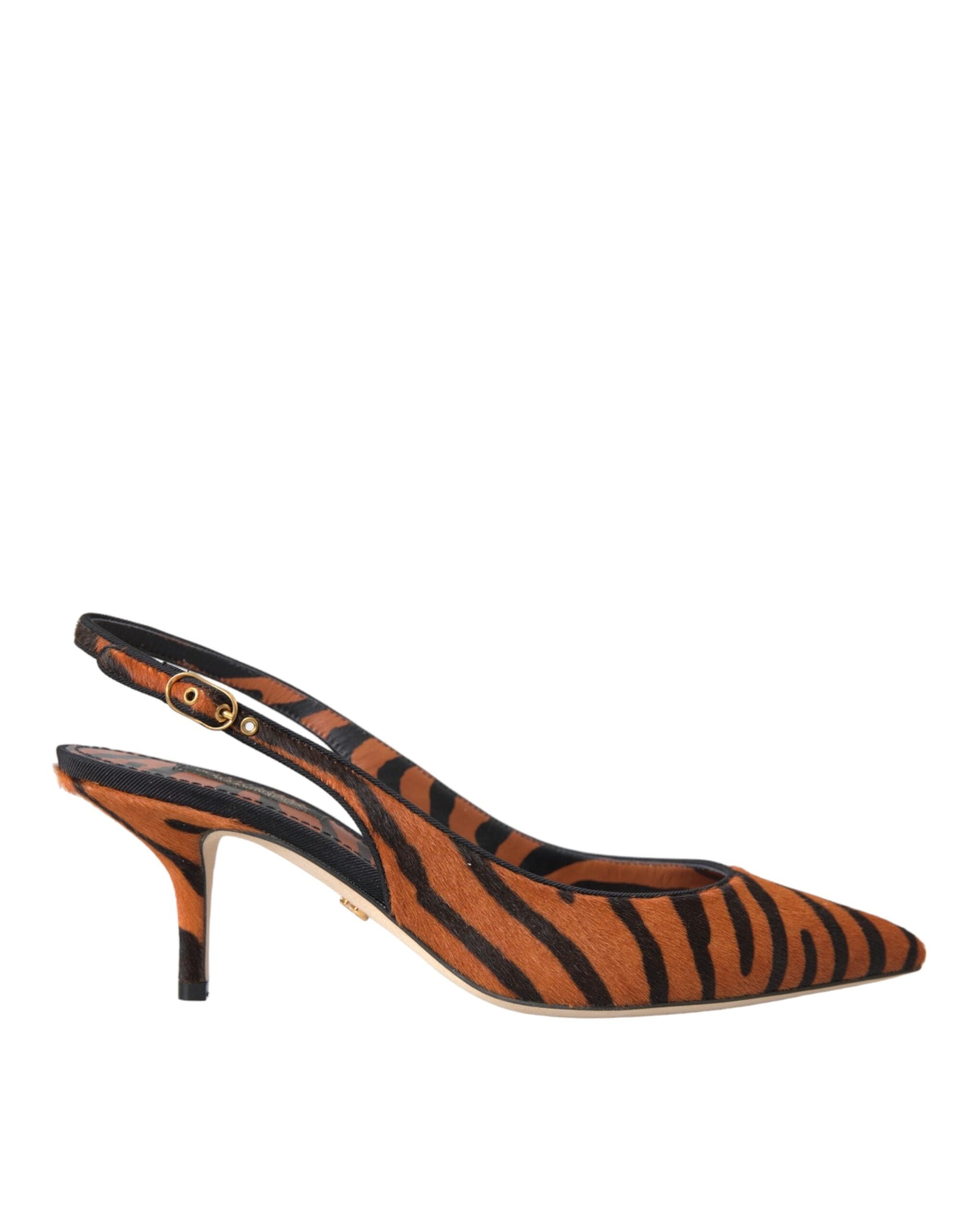 Dolce & Gabbana Black Orange Zebra Leather Slingbacks Shoes Glam Steals
