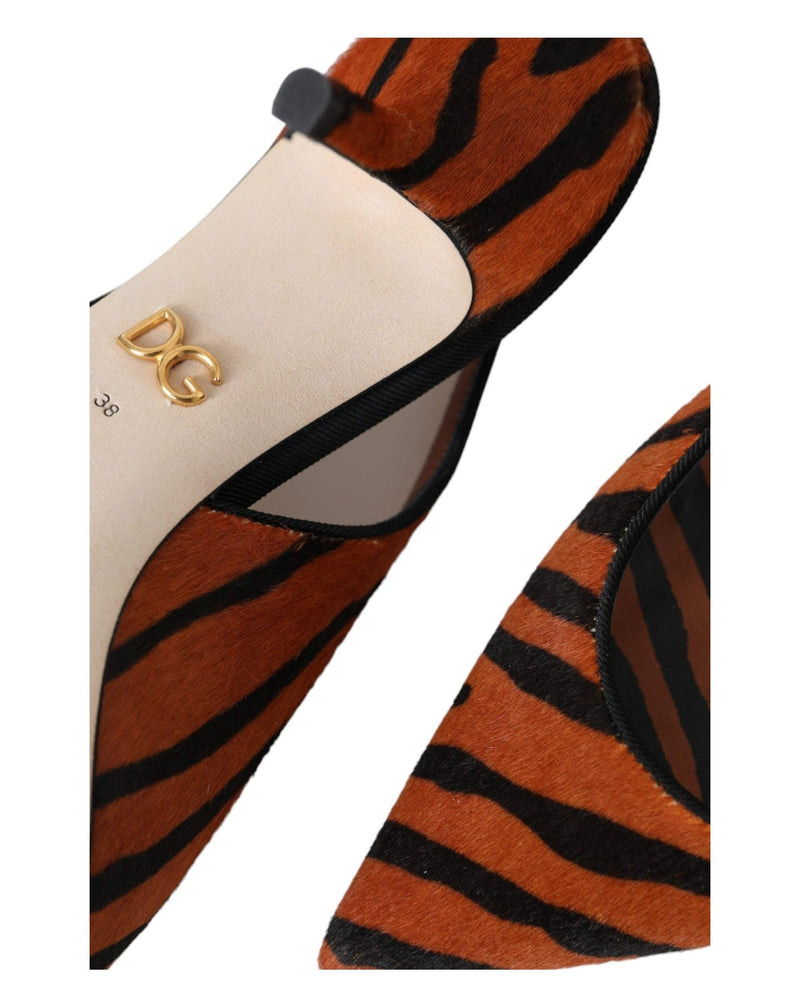 Dolce & Gabbana Black Orange Zebra Leather Slingbacks Shoes Glam Steals