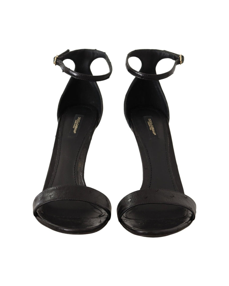 Dolce & Gabbana Black Ostrich Ankle Strap Heels Sandals Shoes Glam Steals