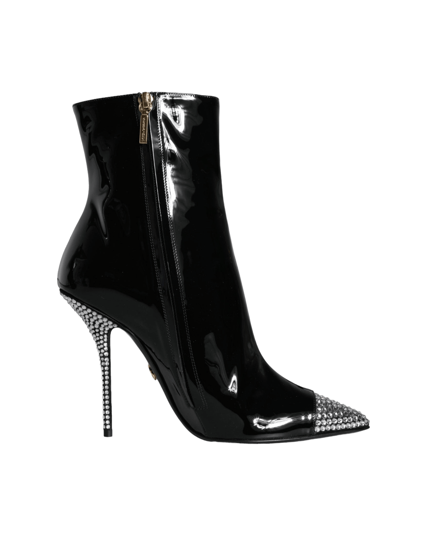 Dolce & Gabbana Black Patent Leather Crystal Heel Boots Shoes Glam Steals