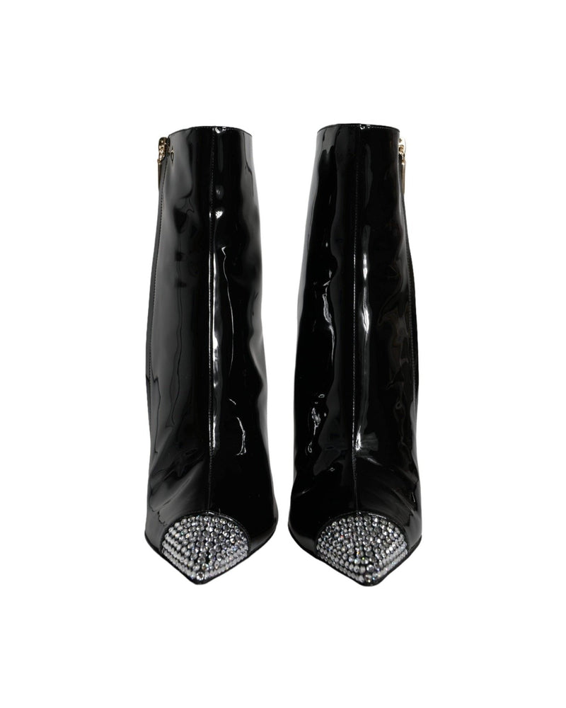 Dolce & Gabbana Black Patent Leather Crystal Heel Boots Shoes Glam Steals