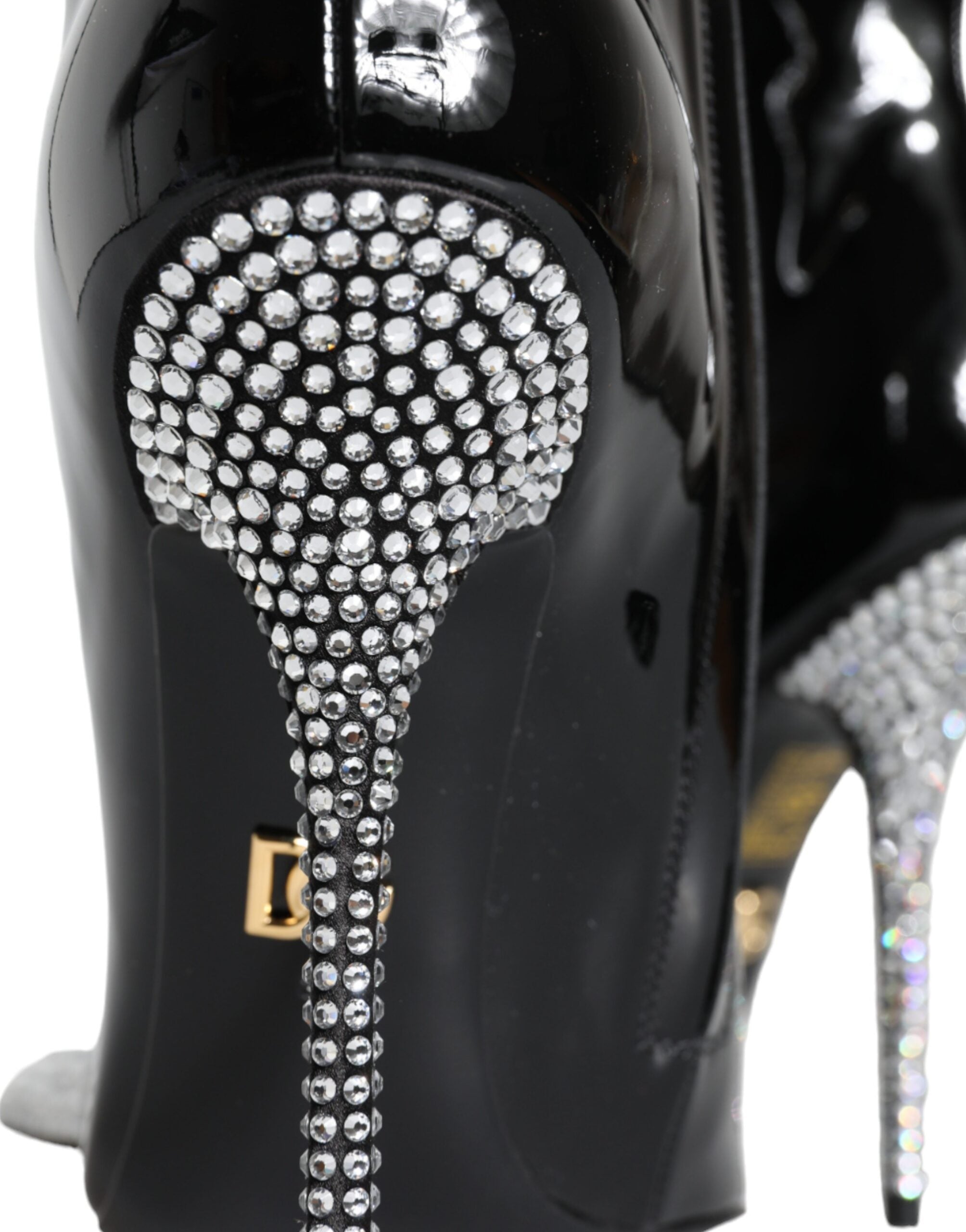 Dolce & Gabbana Black Patent Leather Crystal Heel Boots Shoes Glam Steals
