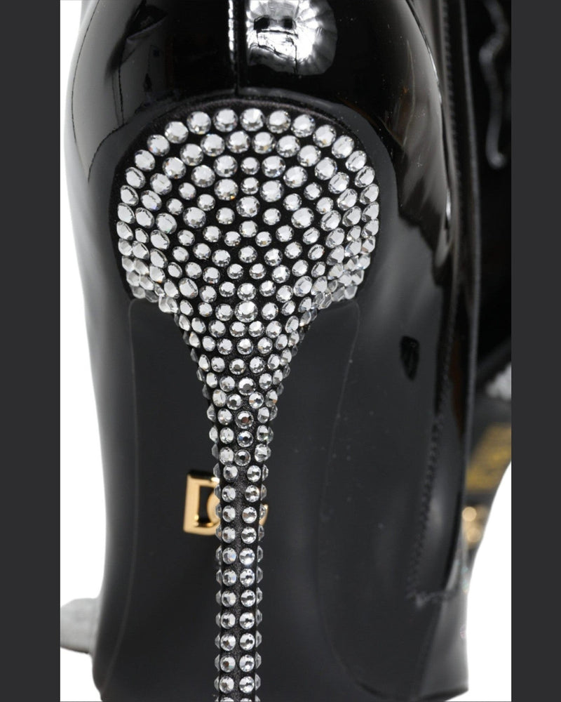 Dolce & Gabbana Black Patent Leather Crystal Heel Boots Shoes Glam Steals