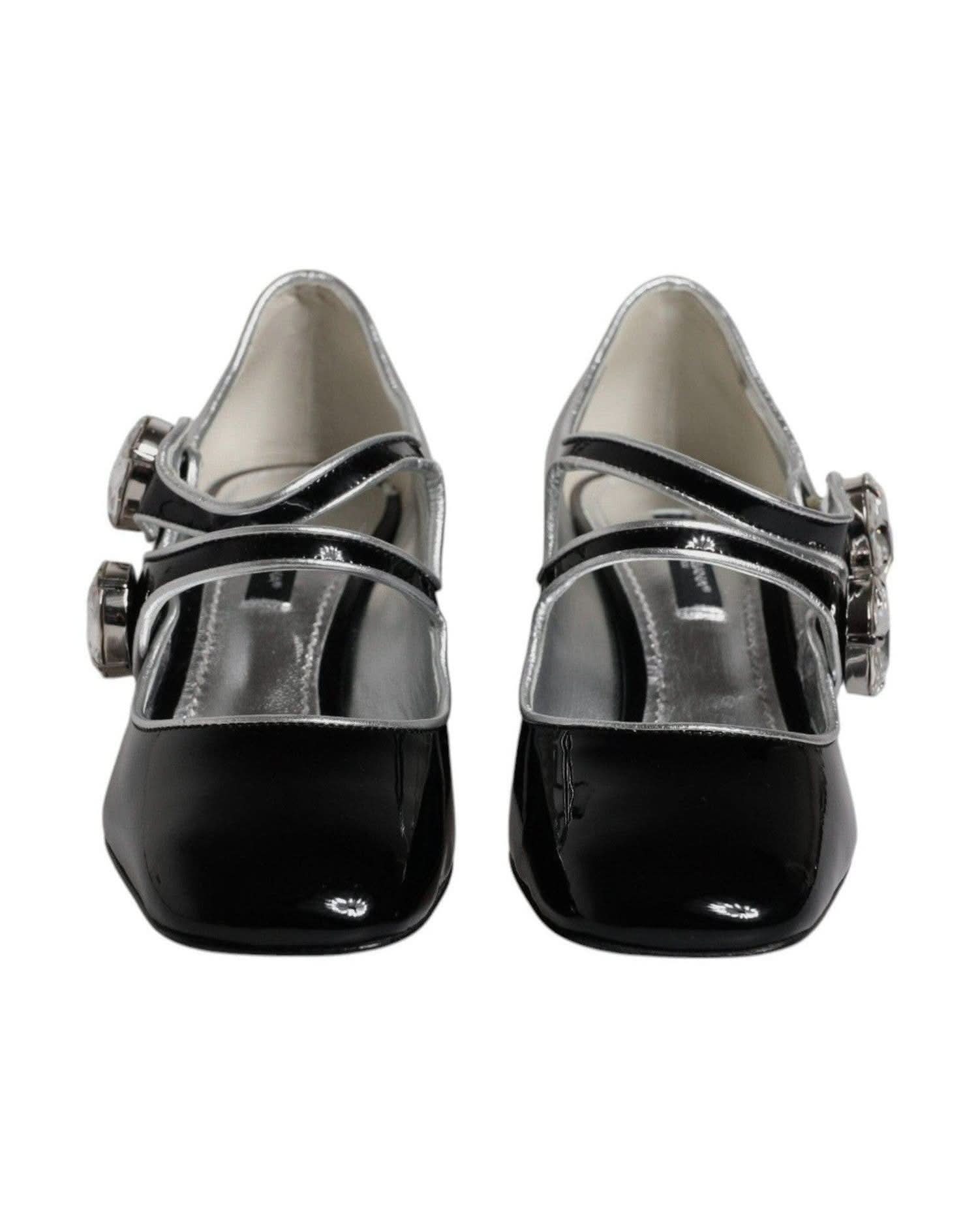 Dolce & Gabbana Black Patent Leather Crystal Mary Jane Pumps Shoes Heels