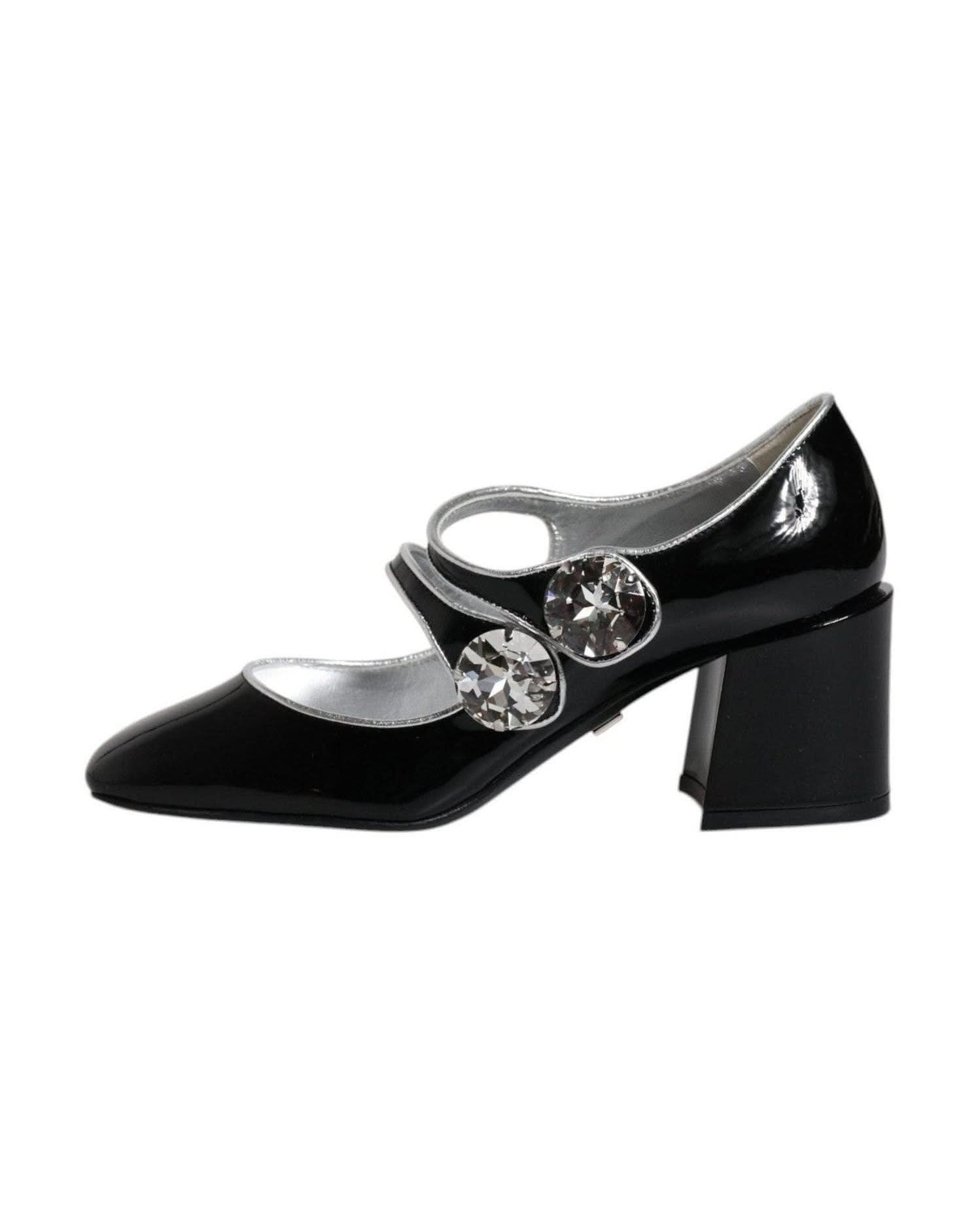Dolce & Gabbana Black Patent Leather Crystal Mary Jane Pumps Shoes Heels