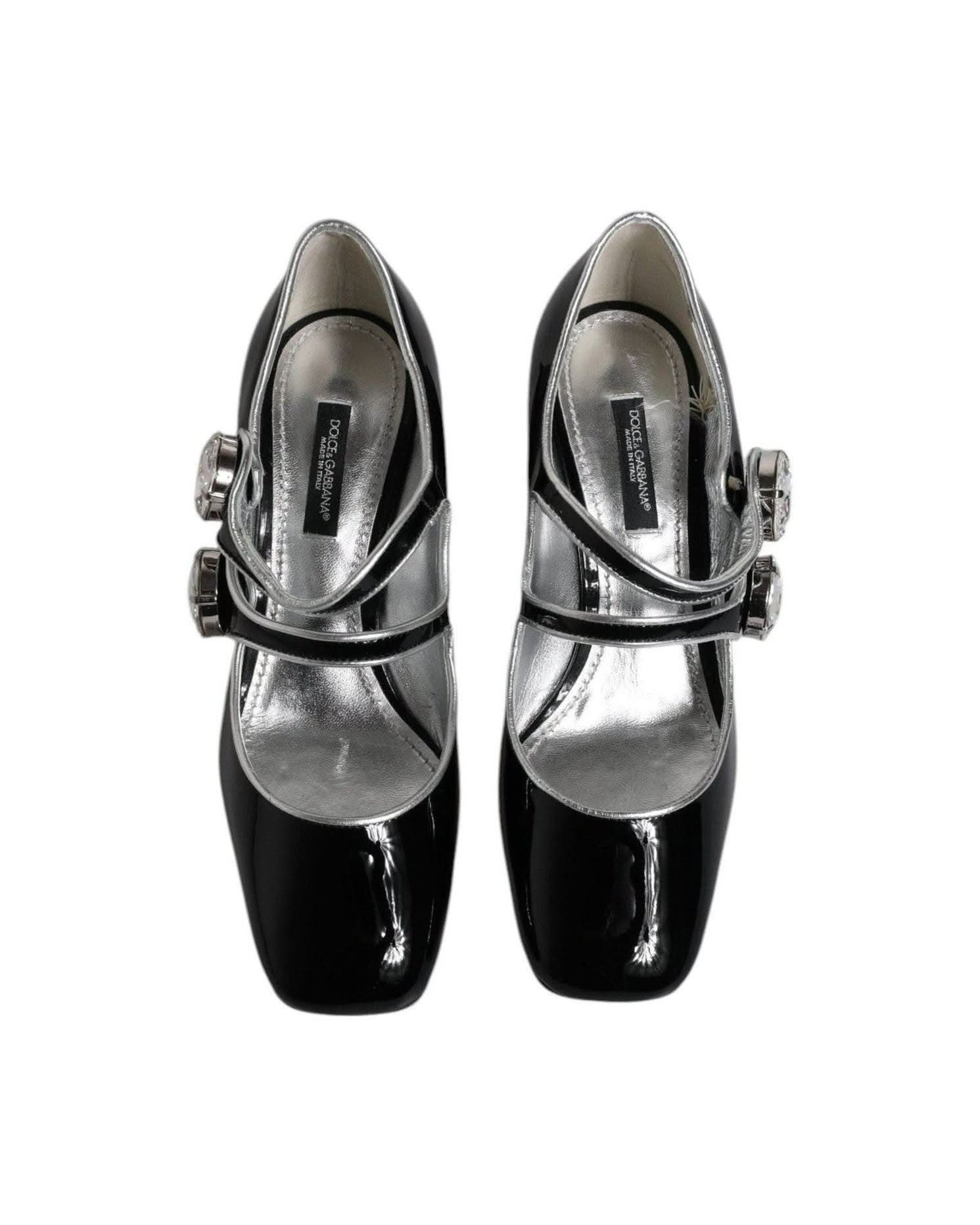 Dolce & Gabbana Black Patent Leather Crystal Mary Jane Pumps Shoes Heels