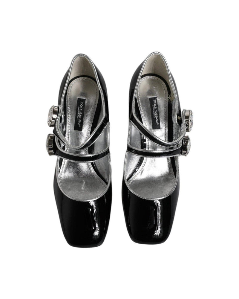 Dolce & Gabbana Black Patent Leather Crystal Mary Jane Pumps Shoes Heels