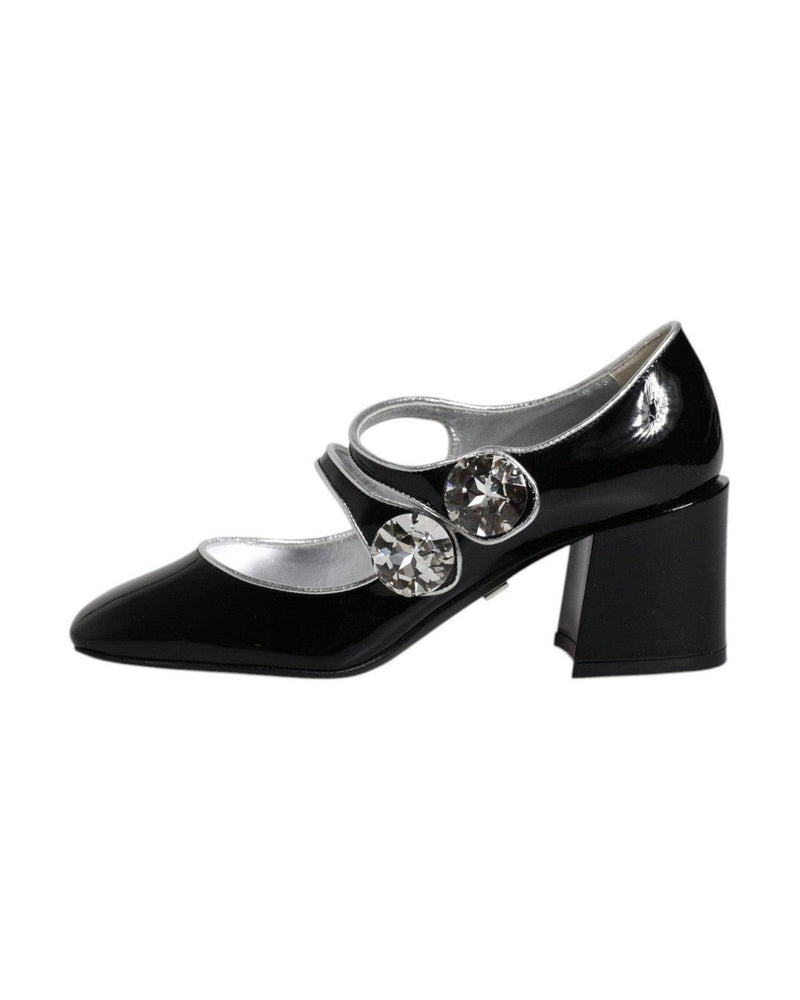 Dolce & Gabbana Black Patent Leather Crystal Mary Jane Pumps Shoes Glam Steals