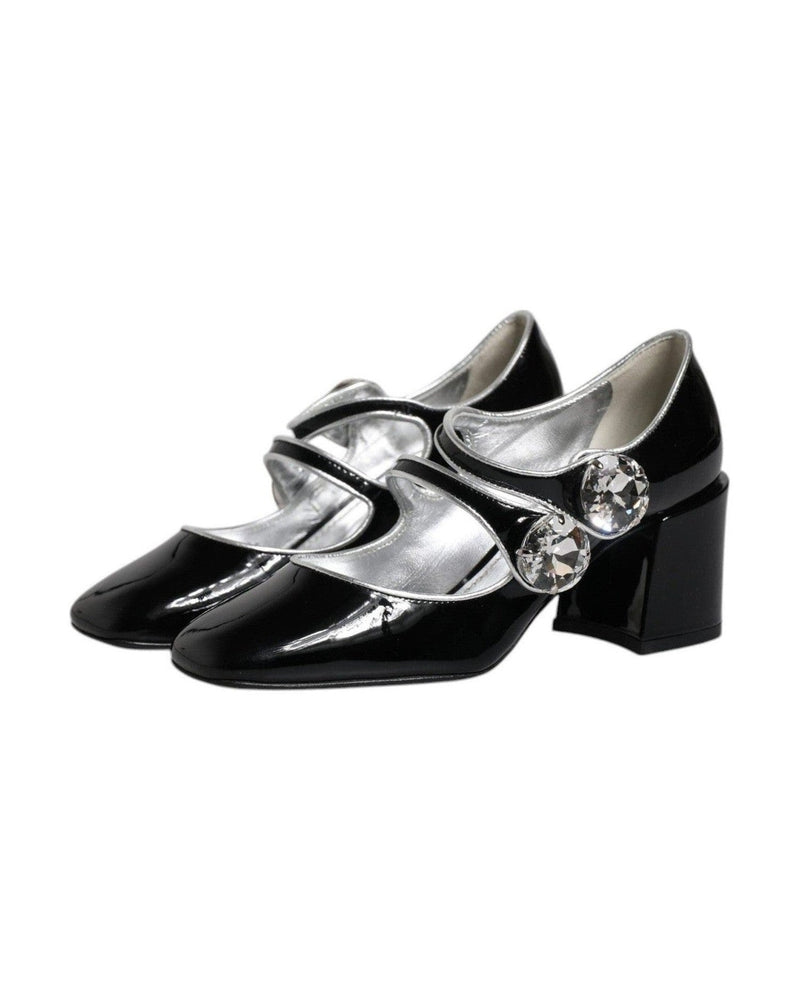 Dolce & Gabbana Black Patent Leather Crystal Mary Jane Pumps Shoes Glam Steals