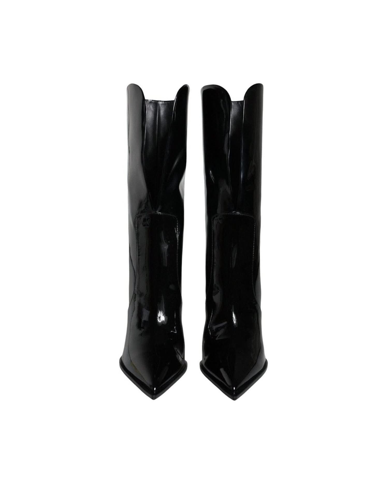 Dolce & Gabbana Black Patent Leather Mid Calf Boots Shoes Boots