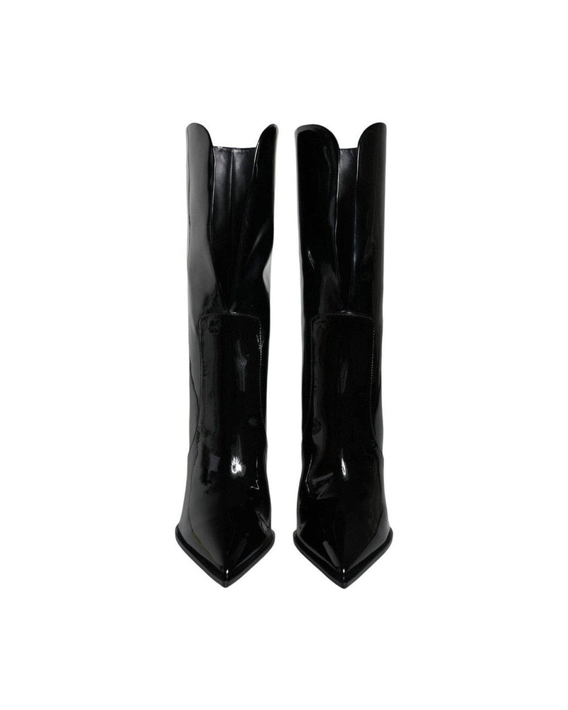 Dolce & Gabbana Black Patent Leather Mid Calf Boots Shoes Boots
