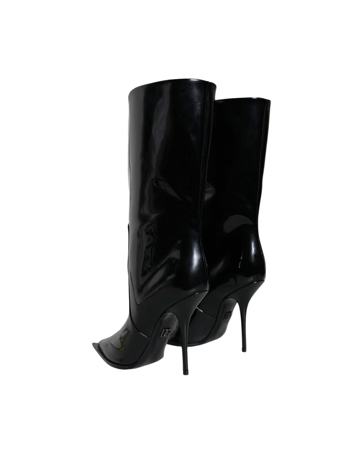 Dolce & Gabbana Black Patent Leather Mid Calf Boots Shoes Boots