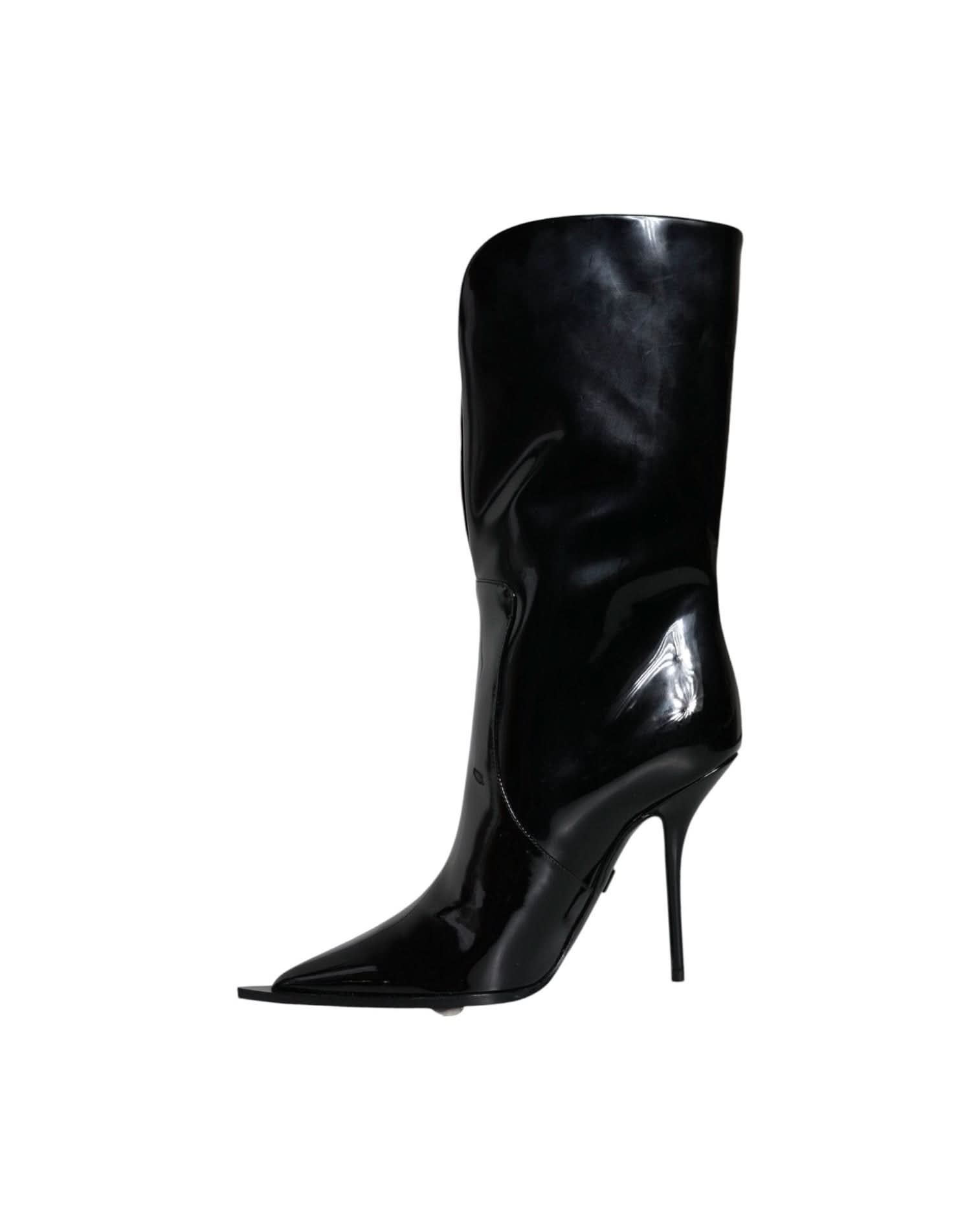 Dolce & Gabbana Black Patent Leather Mid Calf Boots Shoes Boots