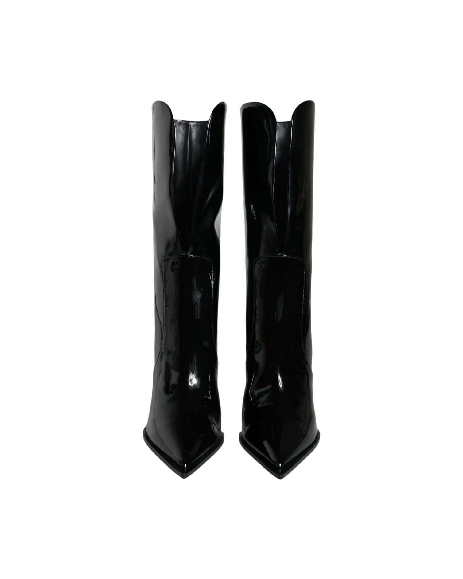 Dolce & Gabbana Black Patent Leather Mid Calf Boots Shoes Boots