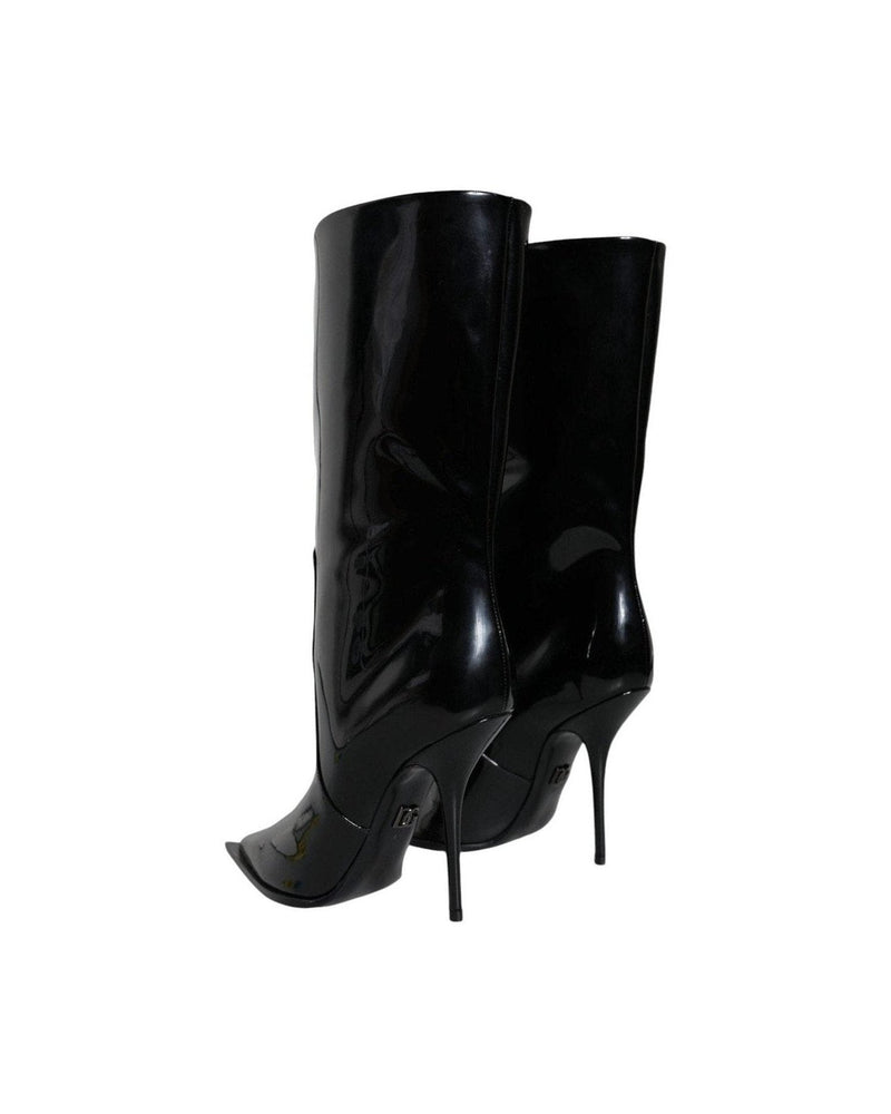 Dolce & Gabbana Black Patent Leather Mid Calf Boots Shoes Boots