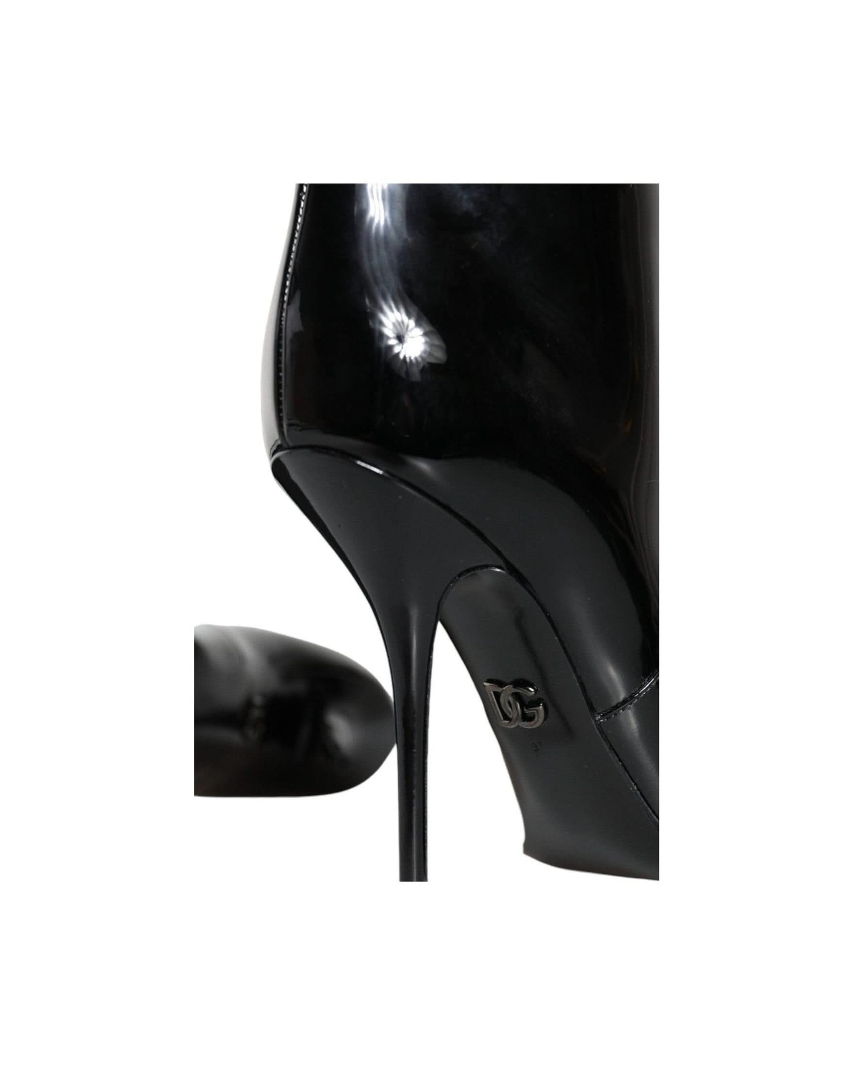 Dolce & Gabbana Black Patent Leather Mid Calf Boots Shoes Boots