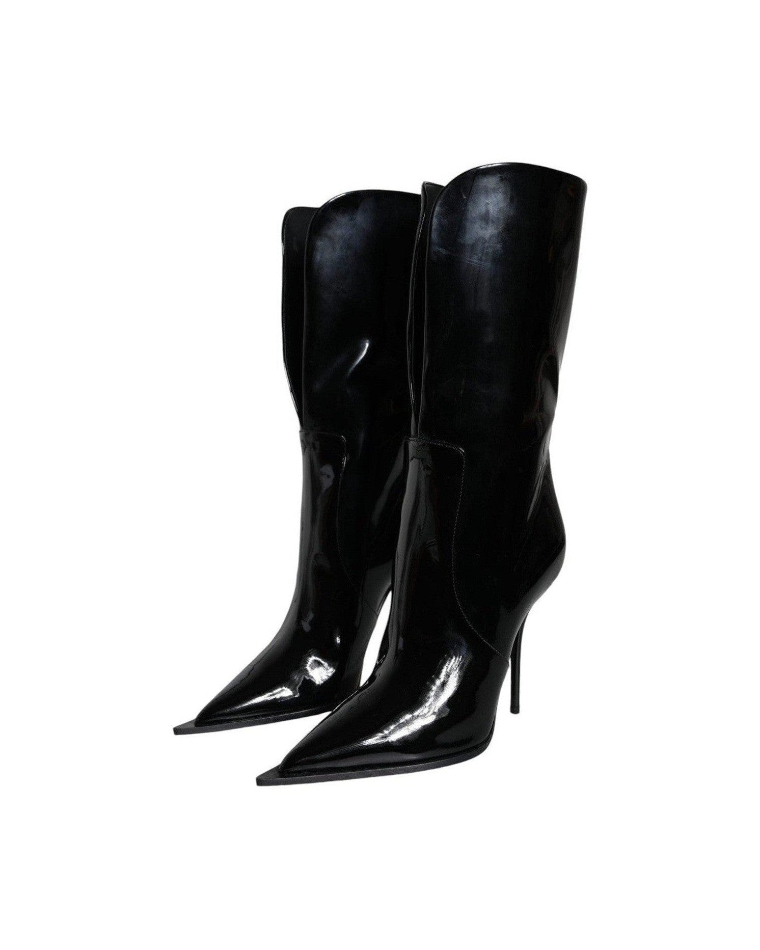 Dolce & Gabbana Black Patent Leather Mid Calf Boots Shoes Glam Steals