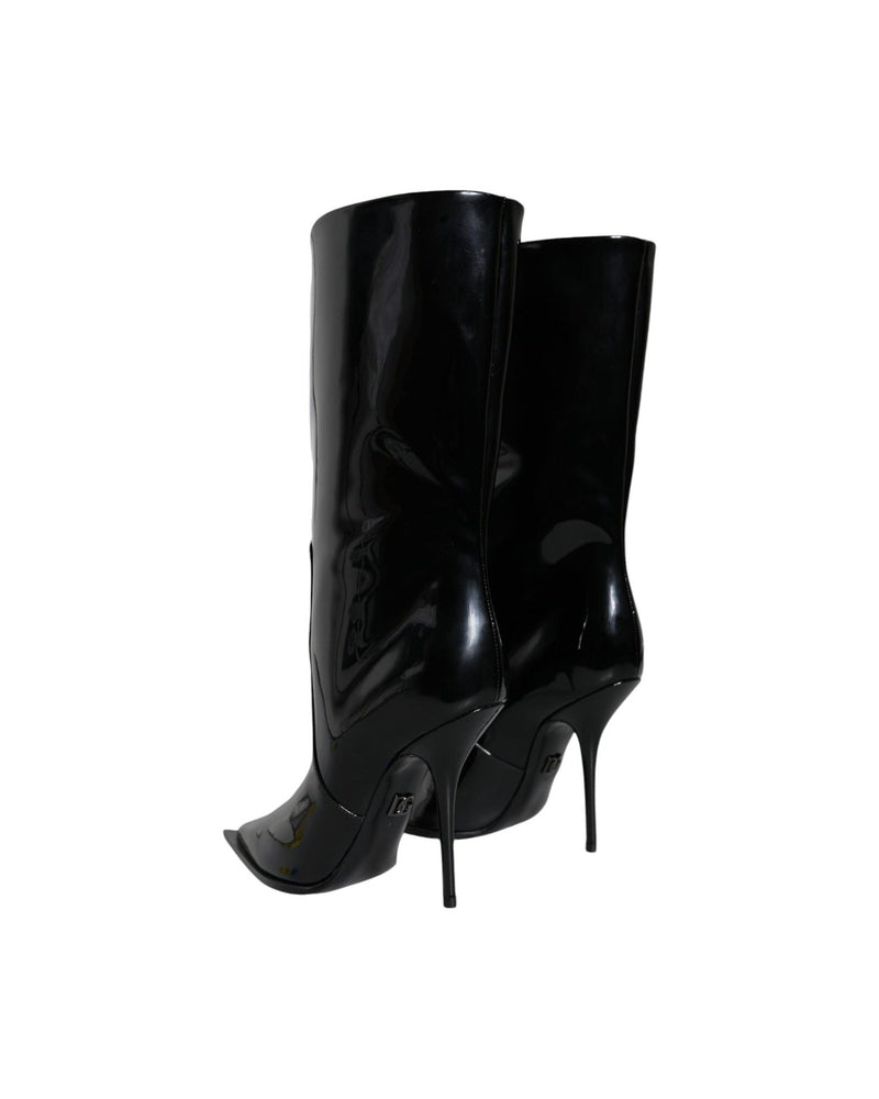 Dolce & Gabbana Black Patent Leather Mid Calf Boots Shoes Glam Steals