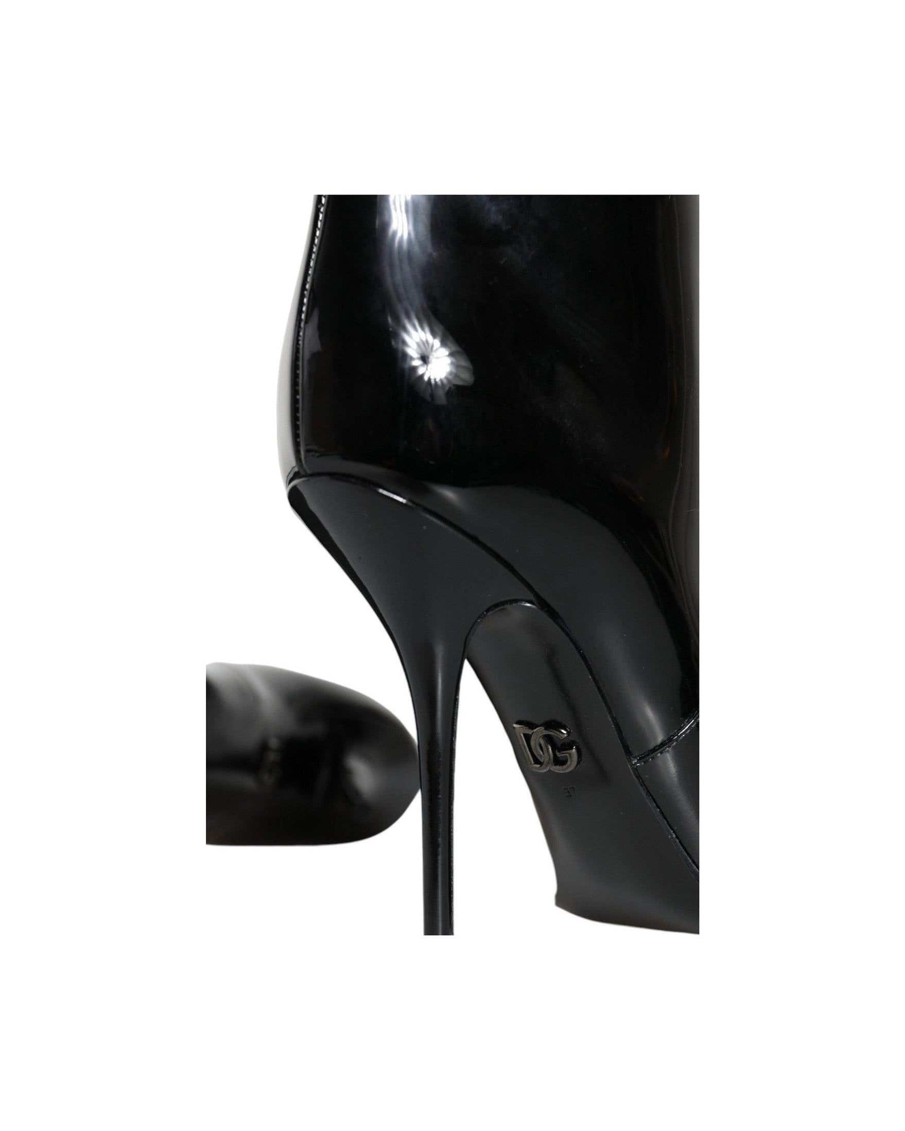 Dolce & Gabbana Black Patent Leather Mid Calf Boots Shoes Glam Steals