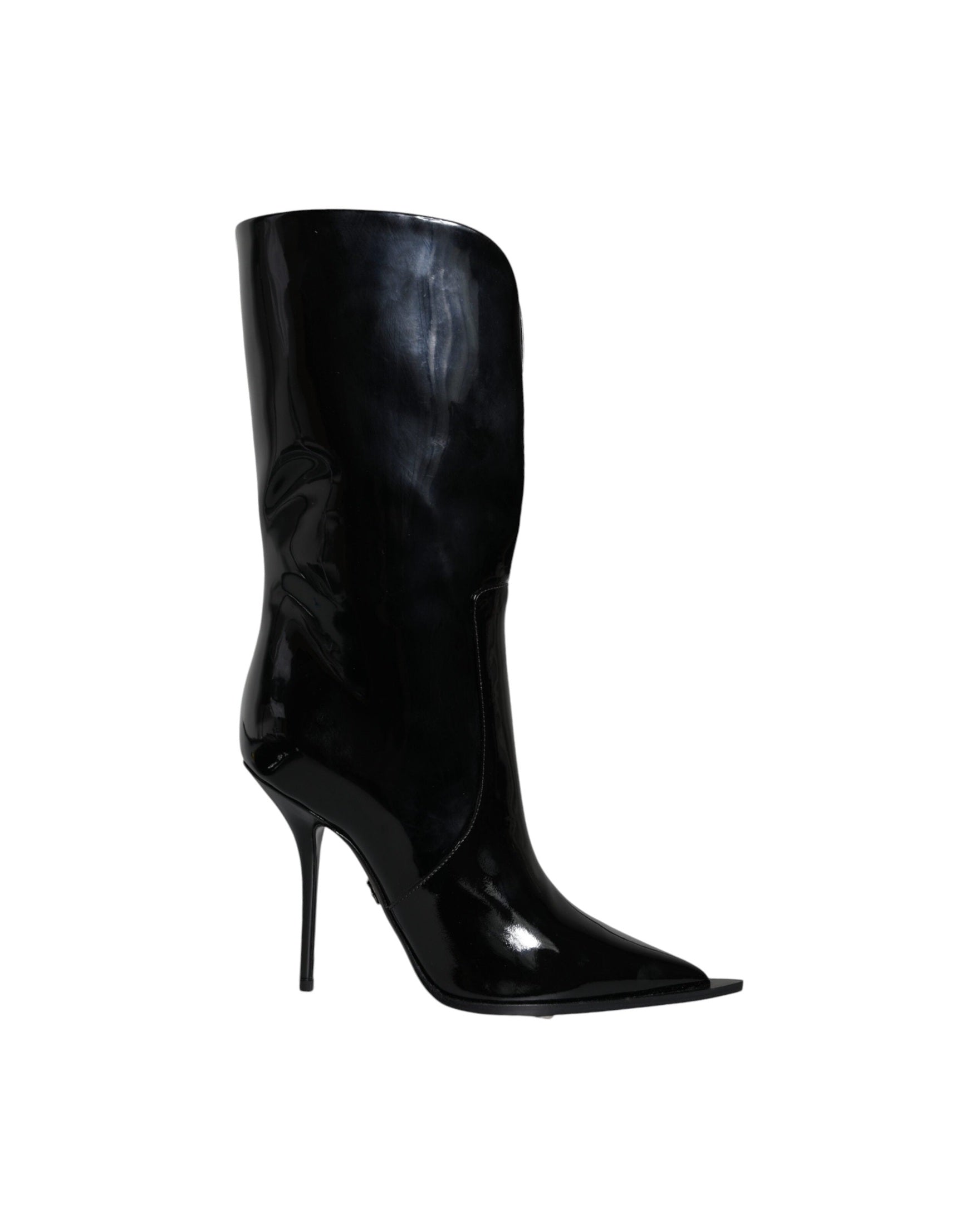 Dolce & Gabbana Black Patent Leather Mid Calf Boots Shoes Glam Steals