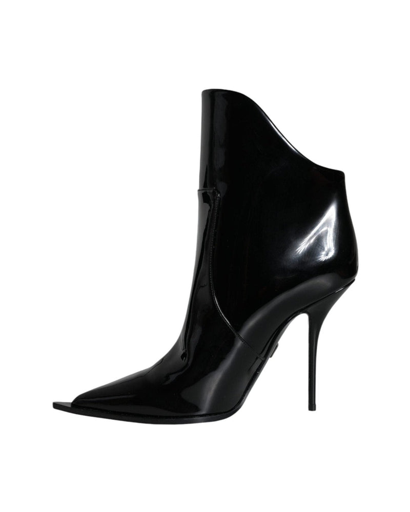 Dolce & Gabbana Black Patent Leather Pointed Ankle Boots Shoes Glam Steals
